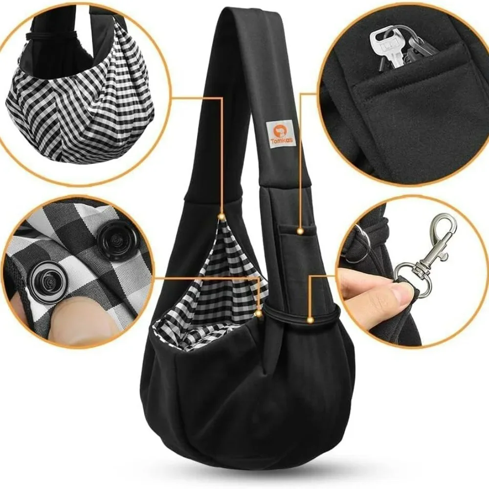 Small Dog Sling Carrier - Classic Pocket & Classic Strap - for 3-10 lbs PetsBlac